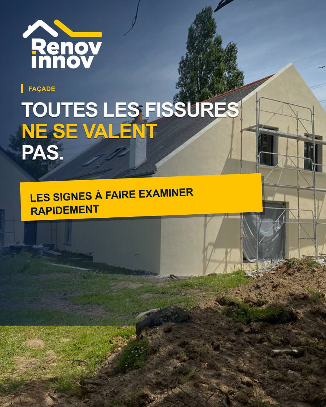Visuel éditorial Rénov Innov pour l’article « Fissures de façade : lesquelles doivent être examinées rapidement ? »