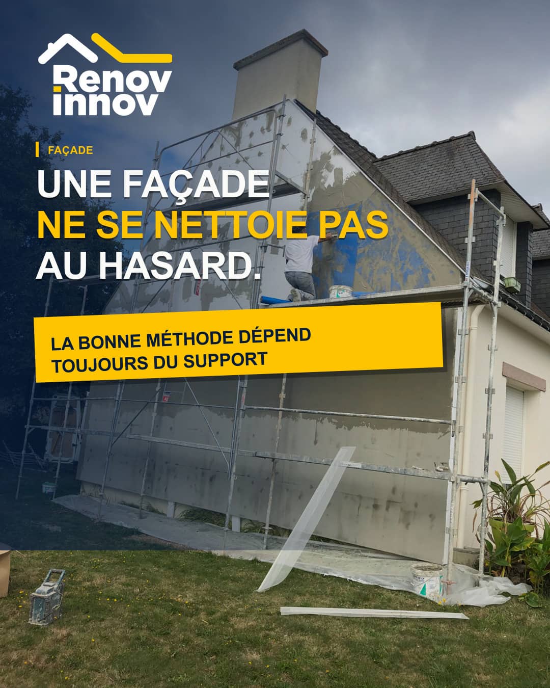 Visuel éditorial Rénov Innov pour l’article « Nettoyage de façade : pourquoi la méthode dépend-elle du support ? »