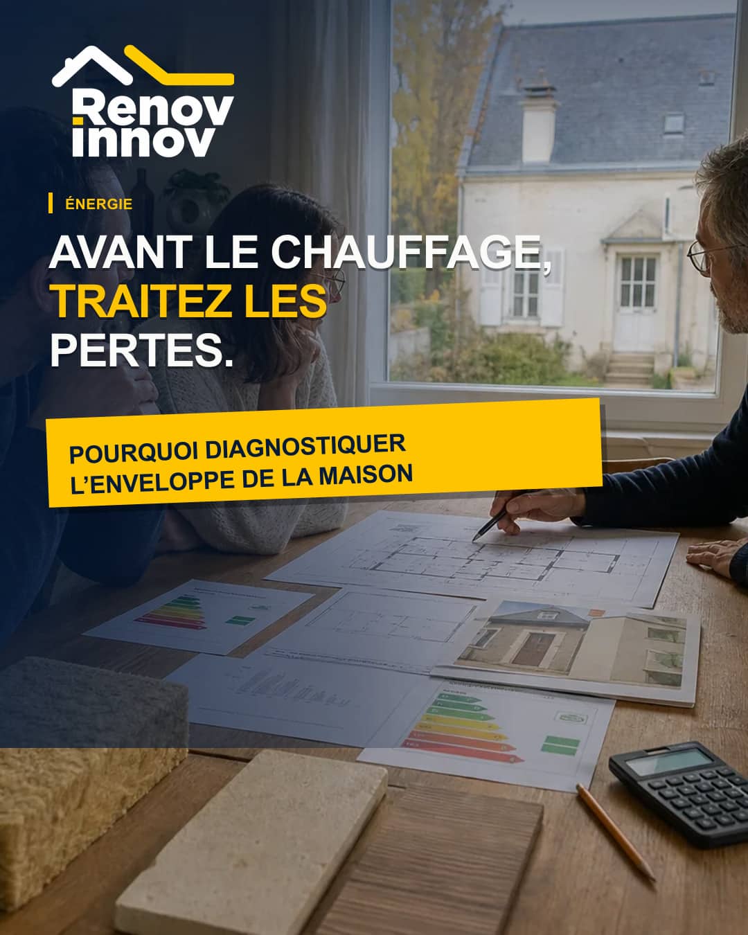 Visuel éditorial Rénov Innov pour l’article « Pourquoi diagnostiquer l'enveloppe avant de changer le chauffage ? »